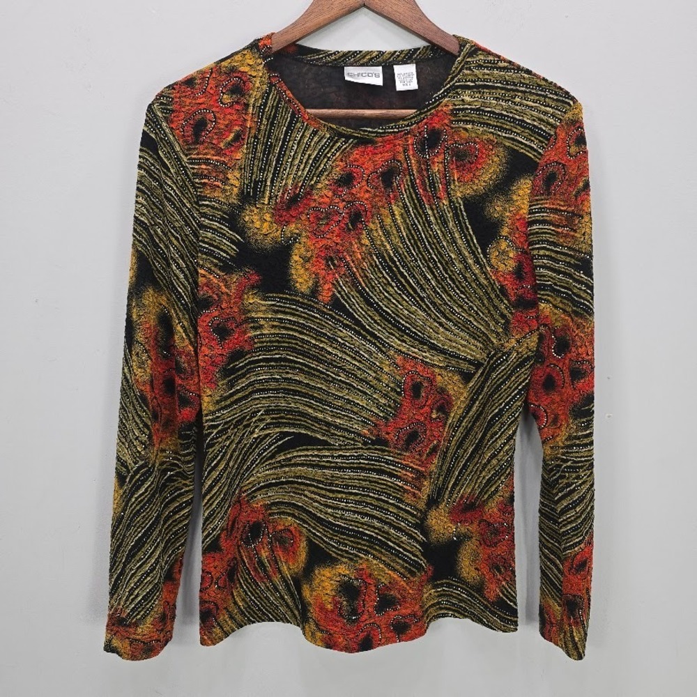 Vintage Chicos Top 1 M Fall Dark Fairy Orange Gold Whimsigoth Grunge Retro 90s